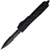 Microtech 2062TBIS Auto Makora Black DLC Part Serrated Double Edge OTF Knife Black\Black Handles