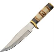 Pakistan 203496 Ring Hunter Satin Fixed Blade Knife Sculpted Bone Handles