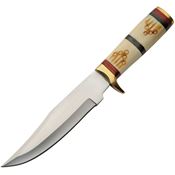 Pakistan 203498 Rain Fall Hunter Satin Fixed Blade Knife Burned and Carved Bone Handles