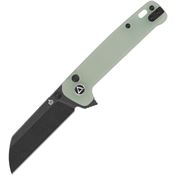 QSP 130BLB2 Penguin Black Stonewashed Button Lock Knife Jade G10 Handles