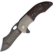 Red Horse Knife Works 035 Black Stonewashed War Pig Framelock Knife Gray Titanium Black/Red Carbon Fiber Handles