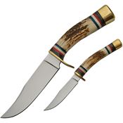 Steel Stag 7012 Twin Hunter Set Satin Fixed Blade Knife Stag Handles