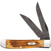 Case XX 52422 Mini Trapper Damascus Knife Burnt Goldenrod Bone Handles