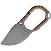 Heretic 025T Jeremiah Johnson Neck Stonewash Fixed Blade Knife Tan Handles