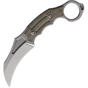 Heretic 043 Tusk Karamit Stonewash Fixed Blade Knife Green Micarta Handles