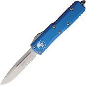 Microtech 23111BL Auto UTX-85 Stonewashed Part Serrated Single Edge OTF Knife Blue Handles