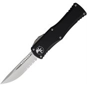 Microtech 70311 Auto Hera Stonewashed Part Serrated Single Edge OTF Knife Black Handles