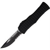 Microtech 7032TFRS Auto Hera Two-Tone Part Serrated Single Edge OTF Knife Black Handles