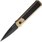 Pro Tech GS006 Auto Godson Black Button Lock Knife Bronze Handles