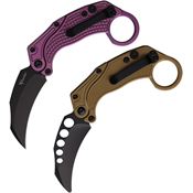 Reate 122 EXO-K Black Button Lock Knife Purple Handles