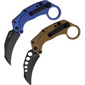 Reate 124 EXO-K Black Button Lock Knife Blue Handles