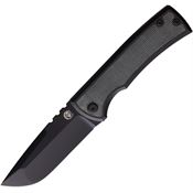 Chaves Ultramar 001 Kickstop Black Stonewashed Drop Point Framelock Knife Black Micatra Handles