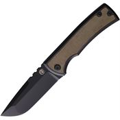 Chaves Ultramar 002 Kickstop Black Stonewashed Drop Point Framelock Knife Green Micatra Handles