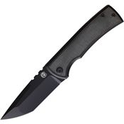 Chaves Ultramar 005 Kickstop Black Stonewashed Tanto Framelock Knife Black Handles