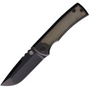 Chaves Ultramar 004 Kickstop Black Stonewashed Drop Point Framelock Knife Green Handles