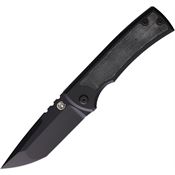 Chaves Ultramar 007 Kickstop Black Stonewashed Tanto Framelock Knife Black Handles