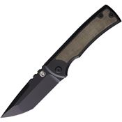 Chaves Ultramar 008 Kickstop Black Stonewashed Tanto Framelock Knife Green Handles