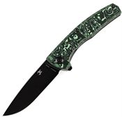 Kansept 2037A4 AGI Black Stonewashed Framelock Knife Green Carbon Fiber Handles
