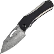 Kansept 1058A3 Loki Damascus Framelock Knife Black Handles