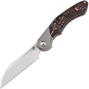 Kansept 1059A1 Cosmos Stonewashed Framelock Knife Copper Carbon Fiber Handles