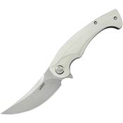 Kubey 173C Scimitar Stonewashed Linerlock Knife White Handles