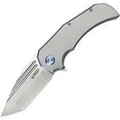 Kubey 366A Bravo 1 Tanto Point Framelock Knife Gray Titanium Handles