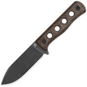 QSP 155A2 Canary Black Stonewashed Fixed Blade Knife Brown Handles