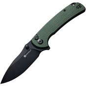 SenCut 230323 Pulsewave Black Stonewashed Button Lock Knife Green Handles