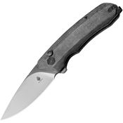 Kizer 3602C1 Invictus Stonewashed Button Lock Knife Black Handles