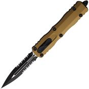Microtech 2252TA Auto Dirac Two Tone Part Serrated Double Edge OTF Knife Tan Handles