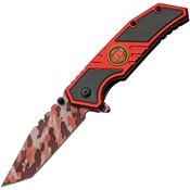 Rite Edge 300598FF Fire Fighter Camo Tanto Linerlock Knife Black/Red Handles