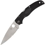 Spyderco 244PSBK Native Chief Part Serrated Lockback Knife Black Handles