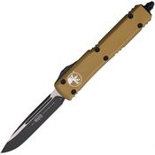 Microtech 1211TA Auto Ultratech Black Single Edge Drop Point OTF Knife Tan Handles