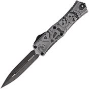 Microtech 1702M1BMHWJ Auto Hera II Mini Apocalyptic Double Edge Dagger OTF Knife Brushed Gray/Jack-o-Lantern Artwork Handles