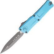 Microtech 114210APTQ Auto Combat Troodon Gen III Apocalyptic Double Edge Dagger OTF Knife Blue Handles
