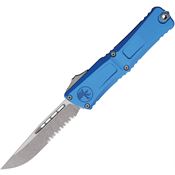 Microtech 114311APBL Auto Combat Troodon Gen III Apocalyptic Part Serrated Single Edge OTF Knife Blue Handles