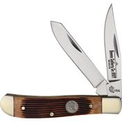 Queen AWB07 Carbon Steel Mini Trapper Knife Amber Winter Bottom Jigged Bone Handles