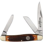 Queen AWB47 Carbon Steel Stockman Knife Amber Winter Bottom Jigged Bone Handles