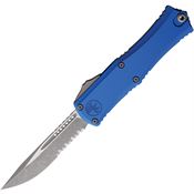 Microtech 1703M11APBL Auto Hera II Mini Apocalyptic Part Serrated OTF Knife Blue Handles