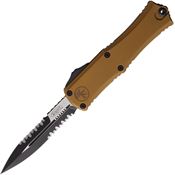 Microtech 1701M2TA Auto Hera II Mini Two-Tone Part Serrated Bayonet OTF Knife Tan Handles
