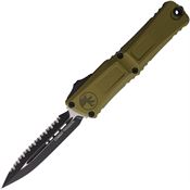 Microtech 11423OD Auto Combat Troodon Gen III Two-Tone Serrated Double Edge Dagger OTF Knife OD Green Handles