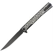 Ocaso 10ESB Solstice Black Linerlock Knife Scroll Engraved Black Handles