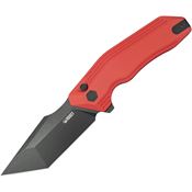 Kubey 392E Yokai Black Stonewash Tanto Button Lock Knife Red G10 Handles