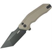 Kubey 392C Yokai Black Stonewash Tanto Button Lock Knife Tan G10 Handles
