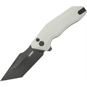 Kubey 392D Yokai Black Stonewash Tanto Button Lock Knife White G10 Handles