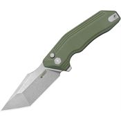Kubey 392B Yokai Stonewash Tanto Button Lock Knife OD Green G10 Handles