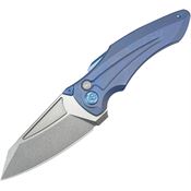 Kubey 400C Sumo Stonewash Button Lock Knife Blue Stonewash Titanium Handles