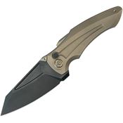 Kubey 400D Sumo Black Stonewash Button Lock Knife Bronze Titanium Handles