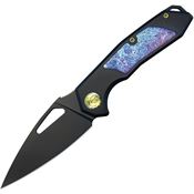 Kubey 286B Coeus Black Framelock Knife Black Titanium/Timascus Handles