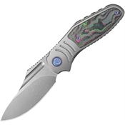 Kubey 384A Stroller Stonewash Framelock Knife Gray Titanium/Watermelon Carbon Fiber Handles